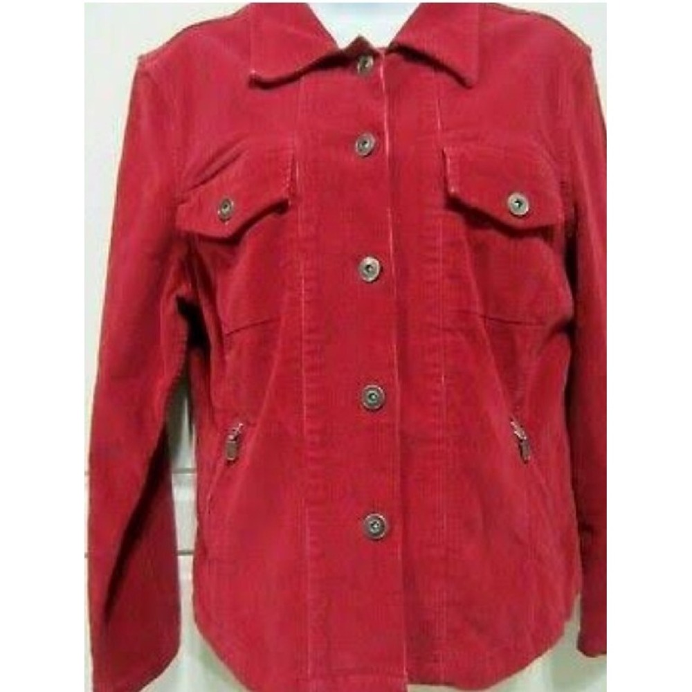 Christopher & Banks jacket women M‎ red button up corduroy Cotton Zip Pockets